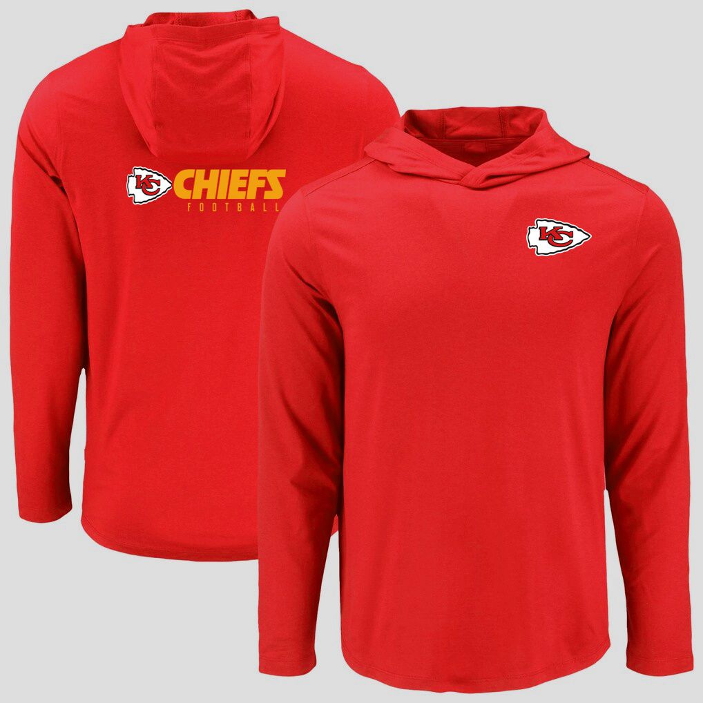 Men 2026 NFL Kansas City Chiefs Hooded long sleeved T-shirt red 05->nfl t-shirts->Sports Accessory